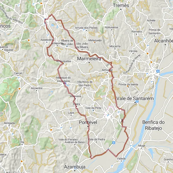 Miniatura do mapa de inspiração para ciclismo "Rota de Ciclismo de Aventura de Rio Maior" em Alentejo, Portugal. Gerado pelo planejador de rotas de ciclismo Tarmacs.app