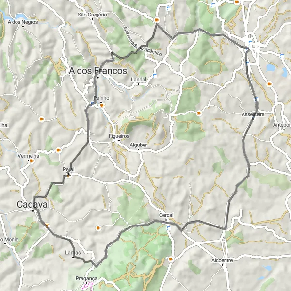 Miniatura do mapa de inspiração para ciclismo "Rota do Vinho e Queijo" em Alentejo, Portugal. Gerado pelo planejador de rotas de ciclismo Tarmacs.app