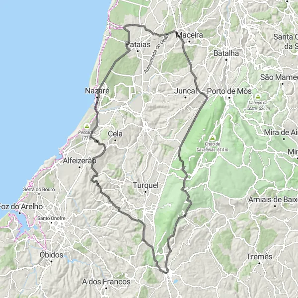 Miniatura do mapa de inspiração para ciclismo "Caminho das Colinas" em Alentejo, Portugal. Gerado pelo planejador de rotas de ciclismo Tarmacs.app