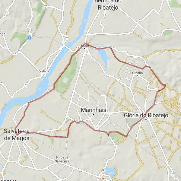Miniatura do mapa de inspiração para ciclismo "Aventura Rural" em Alentejo, Portugal. Gerado pelo planejador de rotas de ciclismo Tarmacs.app