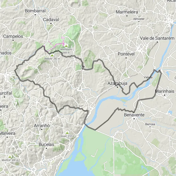 Miniatura do mapa de inspiração para ciclismo "Caminho dos Monumentos" em Alentejo, Portugal. Gerado pelo planejador de rotas de ciclismo Tarmacs.app
