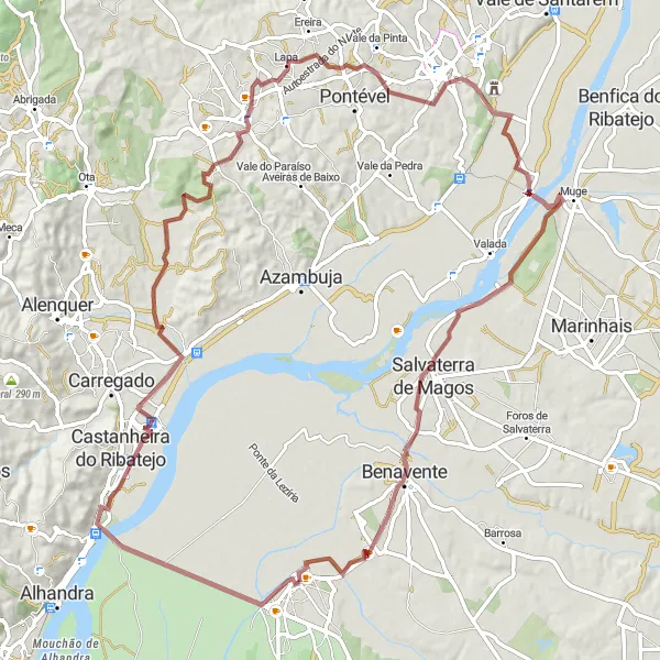 Miniatura do mapa de inspiração para ciclismo "Trilha da Costa do Rio Tejo" em Alentejo, Portugal. Gerado pelo planejador de rotas de ciclismo Tarmacs.app