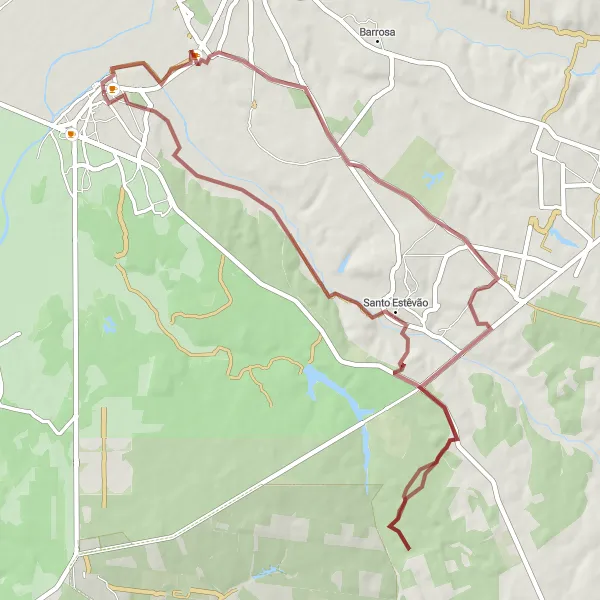 Miniatura do mapa de inspiração para ciclismo "Rota de gravel de 63 km perto de Samora Correia" em Alentejo, Portugal. Gerado pelo planejador de rotas de ciclismo Tarmacs.app