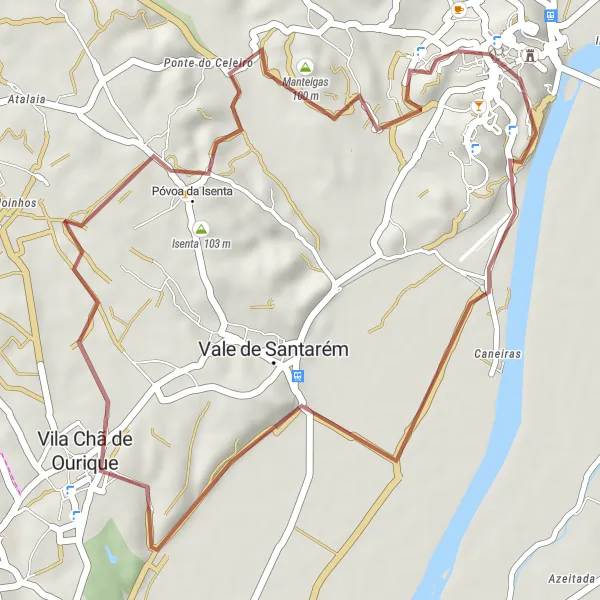 Miniatura do mapa de inspiração para ciclismo "Exploração Gravel em Santarém" em Alentejo, Portugal. Gerado pelo planejador de rotas de ciclismo Tarmacs.app