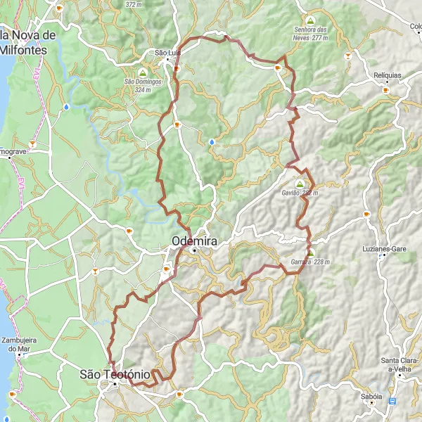 Miniatura do mapa de inspiração para ciclismo "Desafio do Castelo e Gavião" em Alentejo, Portugal. Gerado pelo planejador de rotas de ciclismo Tarmacs.app