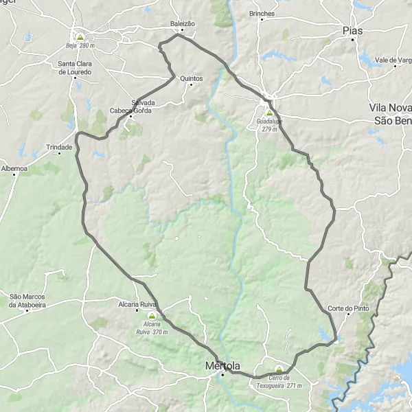 Map miniature of "Mértola and Mina de São Domingos Road Tour" cycling inspiration in Alentejo, Portugal. Generated by Tarmacs.app cycling route planner