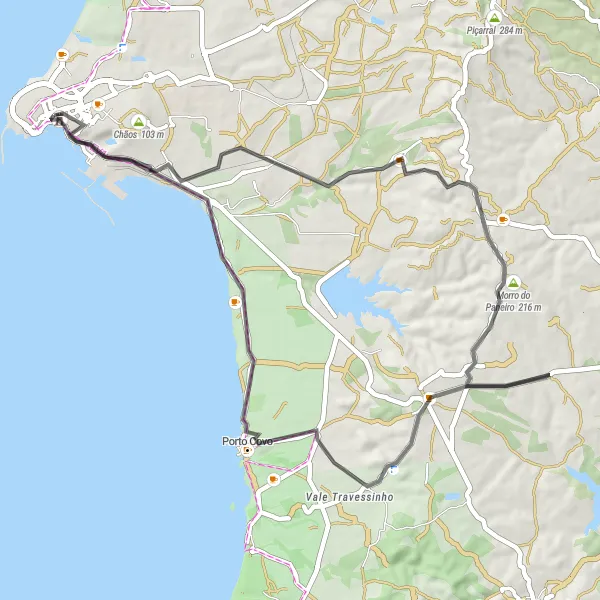 Map miniature of "Coastal road route near Sines" cycling inspiration in Alentejo, Portugal. Generated by Tarmacs.app cycling route planner