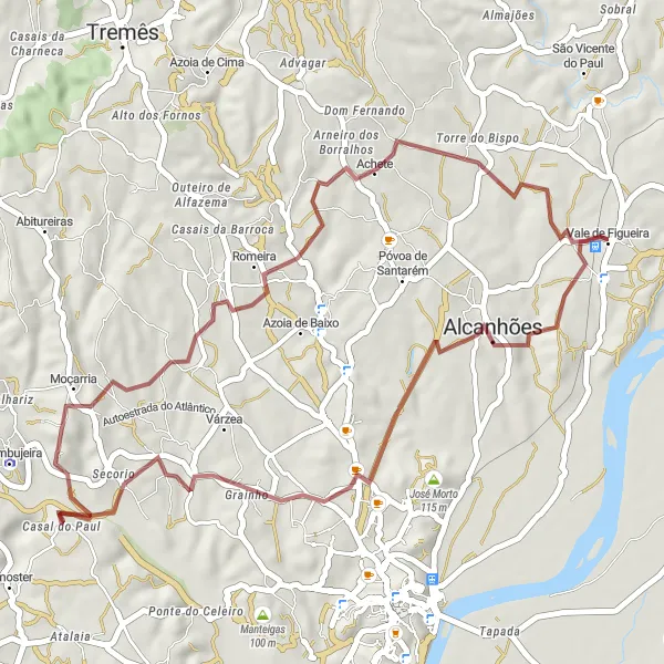 Miniatura do mapa de inspiração para ciclismo "Aventura Gravel Romeira" em Alentejo, Portugal. Gerado pelo planejador de rotas de ciclismo Tarmacs.app