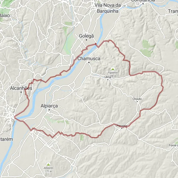 Miniatura do mapa de inspiração para ciclismo "Exploração Gravel Almeirim" em Alentejo, Portugal. Gerado pelo planejador de rotas de ciclismo Tarmacs.app