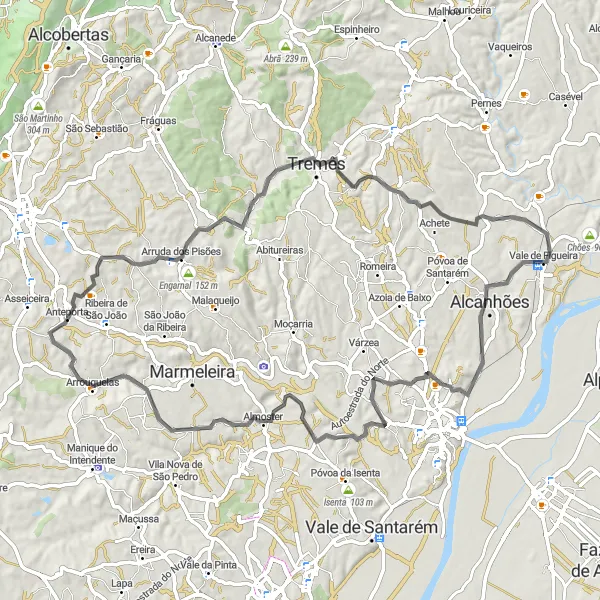 Miniatura do mapa de inspiração para ciclismo "Rota de Ciclismo: Vale de Figueira - Arrifana" em Alentejo, Portugal. Gerado pelo planejador de rotas de ciclismo Tarmacs.app