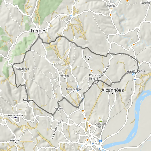 Miniatura do mapa de inspiração para ciclismo "Vale de Figueira - Achete de Bicicleta" em Alentejo, Portugal. Gerado pelo planejador de rotas de ciclismo Tarmacs.app