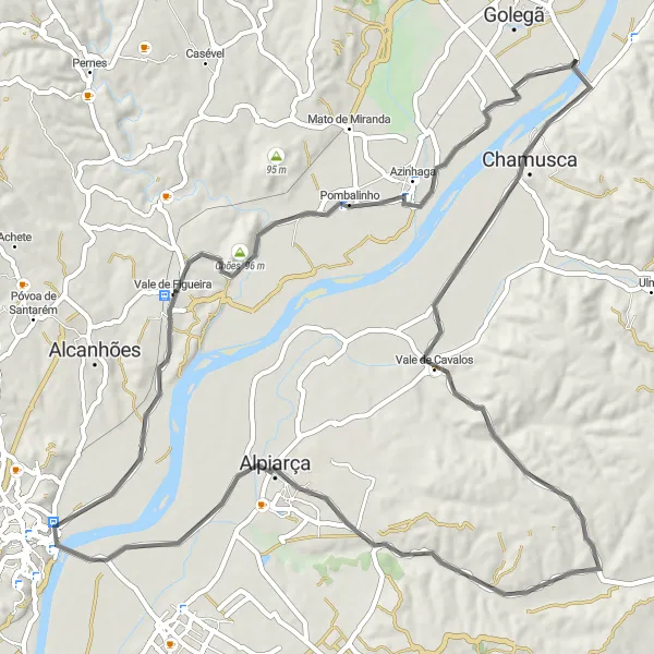 Miniatura do mapa de inspiração para ciclismo "Rota Pitoresca: Chões - Quinta da Sobreira" em Alentejo, Portugal. Gerado pelo planejador de rotas de ciclismo Tarmacs.app