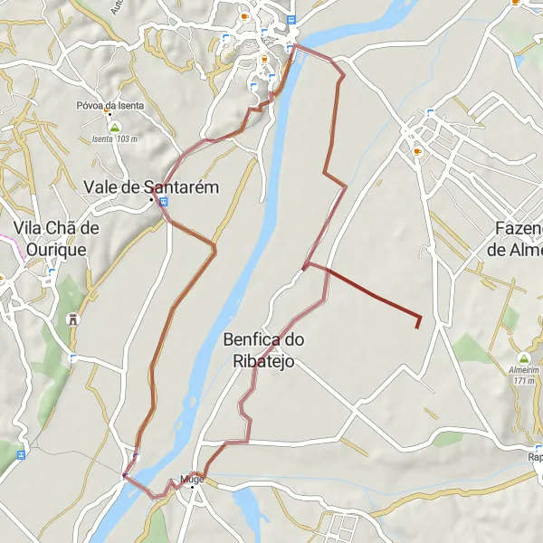 Miniatura do mapa de inspiração para ciclismo "Trilho do Tejo" em Alentejo, Portugal. Gerado pelo planejador de rotas de ciclismo Tarmacs.app