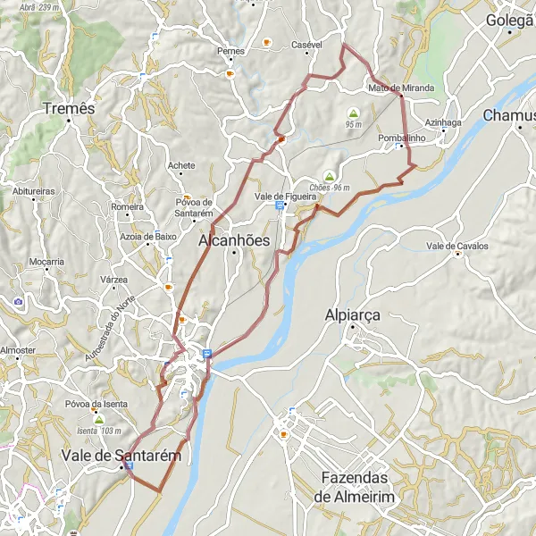 Miniatura do mapa de inspiração para ciclismo "Rota do Pôr do Sol" em Alentejo, Portugal. Gerado pelo planejador de rotas de ciclismo Tarmacs.app