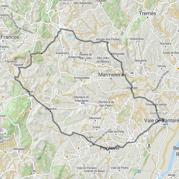 Miniatura do mapa de inspiração para ciclismo "Rota dos Castelos" em Alentejo, Portugal. Gerado pelo planejador de rotas de ciclismo Tarmacs.app