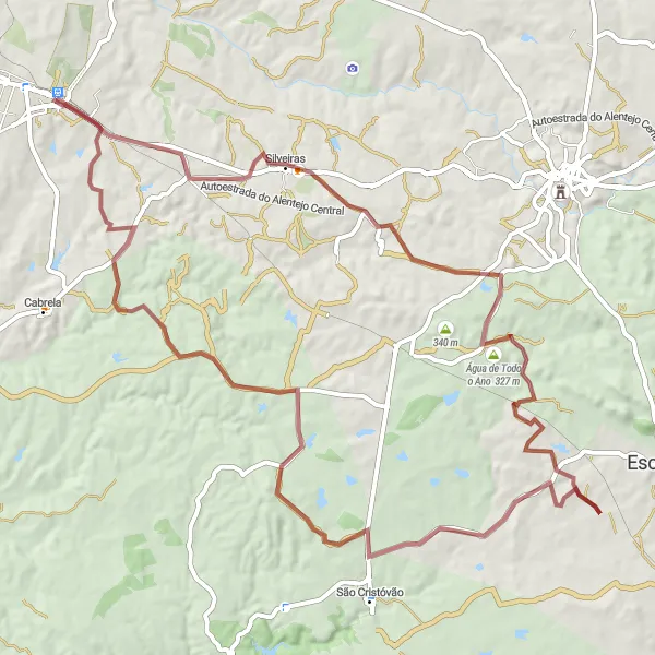 Map miniature of "Vendas Novas Gravel Adventure" cycling inspiration in Alentejo, Portugal. Generated by Tarmacs.app cycling route planner