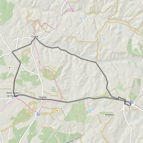 Miniatura do mapa de inspiração para ciclismo "Rota dos Palácios" em Alentejo, Portugal. Gerado pelo planejador de rotas de ciclismo Tarmacs.app