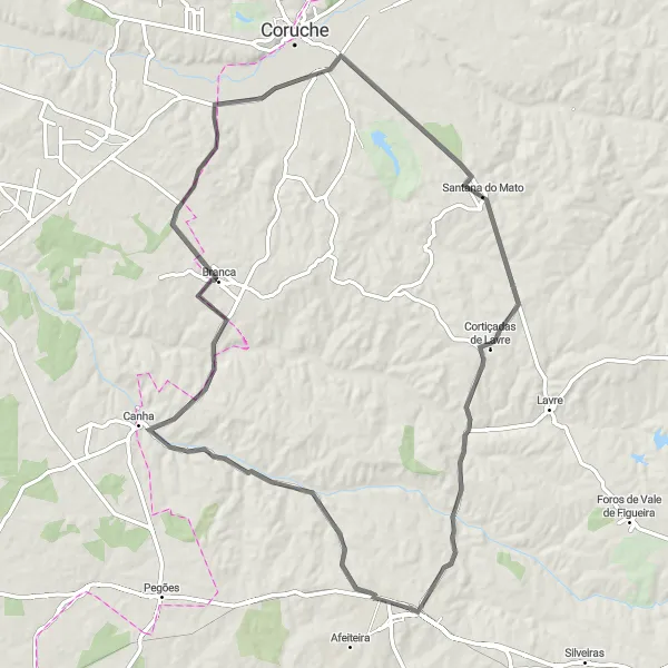 Miniatura do mapa de inspiração para ciclismo "Volta pela Estrada até Santana do Mato" em Alentejo, Portugal. Gerado pelo planejador de rotas de ciclismo Tarmacs.app