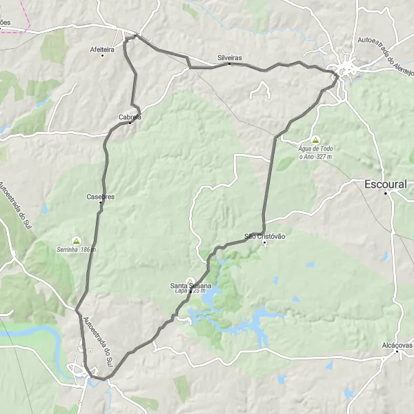 Map miniature of "The Historic Journey" cycling inspiration in Alentejo, Portugal. Generated by Tarmacs.app cycling route planner