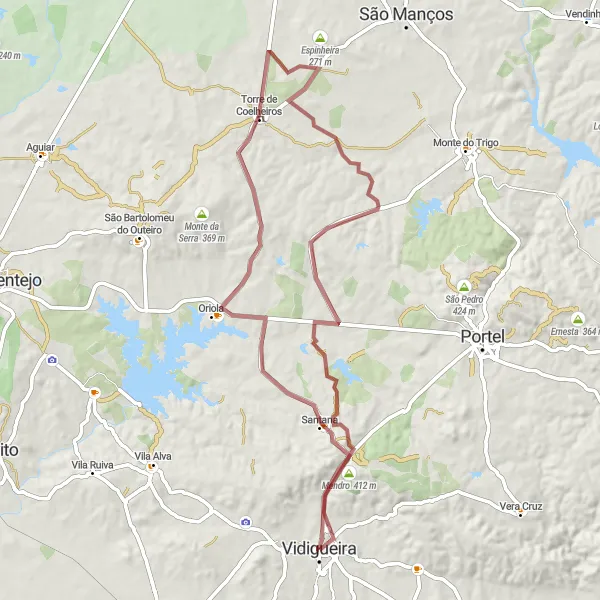 Miniatura do mapa de inspiração para ciclismo "Rota do Mendro" em Alentejo, Portugal. Gerado pelo planejador de rotas de ciclismo Tarmacs.app