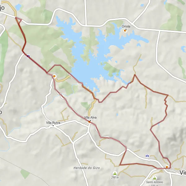 Miniatura do mapa de inspiração para ciclismo "Caminho Rústico de Vidigueira" em Alentejo, Portugal. Gerado pelo planejador de rotas de ciclismo Tarmacs.app