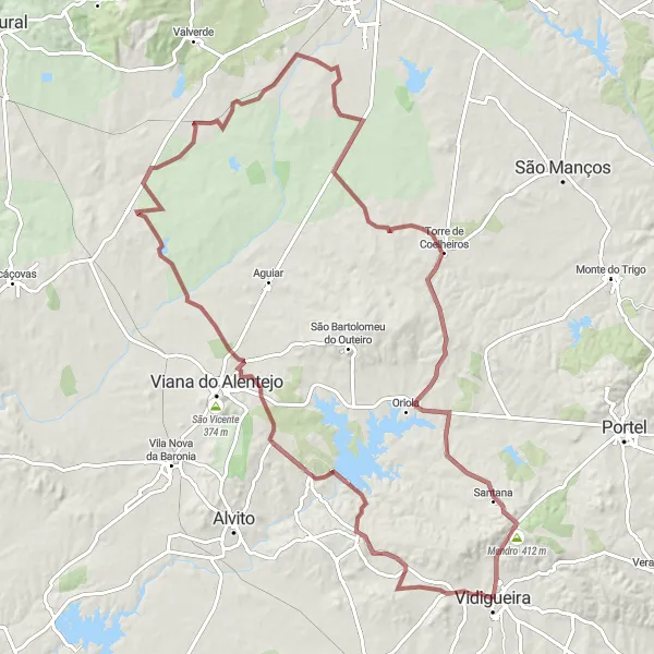 Map miniature of "Gravel Adventure" cycling inspiration in Alentejo, Portugal. Generated by Tarmacs.app cycling route planner