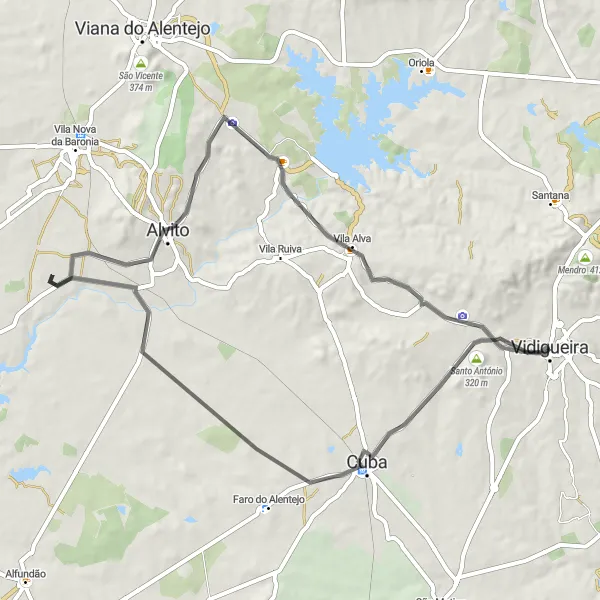 Miniatura do mapa de inspiração para ciclismo "Rota dos Monumentos Históricos" em Alentejo, Portugal. Gerado pelo planejador de rotas de ciclismo Tarmacs.app