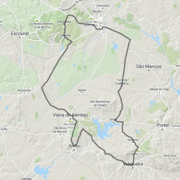 Map miniature of "Rural Discoveries and Historical Gems" cycling inspiration in Alentejo, Portugal. Generated by Tarmacs.app cycling route planner