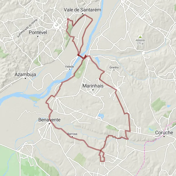 Miniatura do mapa de inspiração para ciclismo "Trilhos da Natureza" em Alentejo, Portugal. Gerado pelo planejador de rotas de ciclismo Tarmacs.app