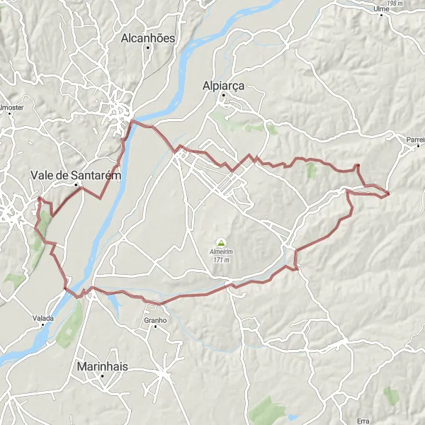 Miniatura do mapa de inspiração para ciclismo "Caminho pela Muge e Palácio dos Chavões" em Alentejo, Portugal. Gerado pelo planejador de rotas de ciclismo Tarmacs.app