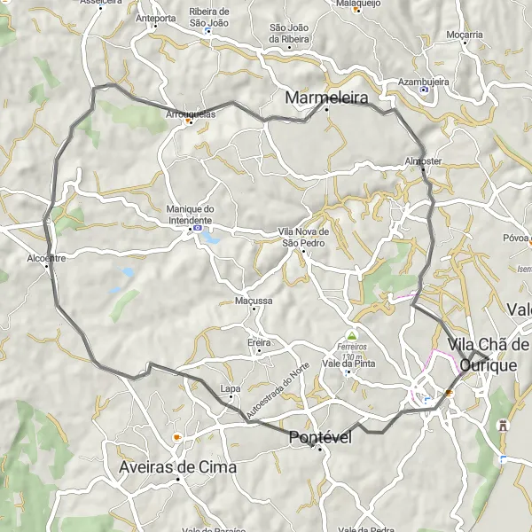 Miniatura do mapa de inspiração para ciclismo "Rota dos Vilarejos Históricos" em Alentejo, Portugal. Gerado pelo planejador de rotas de ciclismo Tarmacs.app