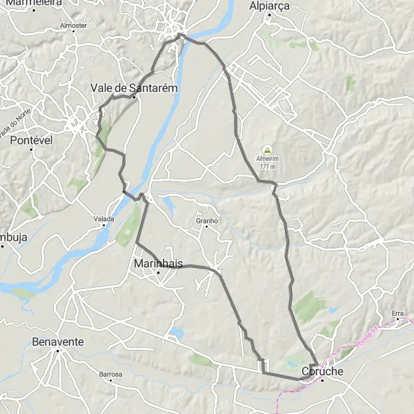 Miniatura do mapa de inspiração para ciclismo "Caminho das Colinas" em Alentejo, Portugal. Gerado pelo planejador de rotas de ciclismo Tarmacs.app
