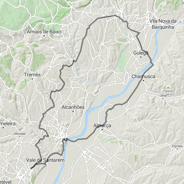 Miniatura do mapa de inspiração para ciclismo "Rota de Isenta até Santarém" em Alentejo, Portugal. Gerado pelo planejador de rotas de ciclismo Tarmacs.app