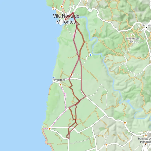 Miniatura do mapa de inspiração para ciclismo "Trilho dos Alagoachos Gravel Tour" em Alentejo, Portugal. Gerado pelo planejador de rotas de ciclismo Tarmacs.app