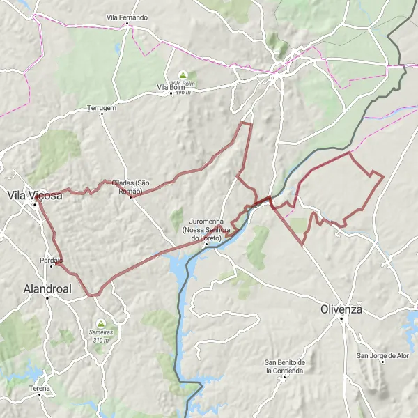 Map miniature of "The Gravel Odyssey" cycling inspiration in Alentejo, Portugal. Generated by Tarmacs.app cycling route planner