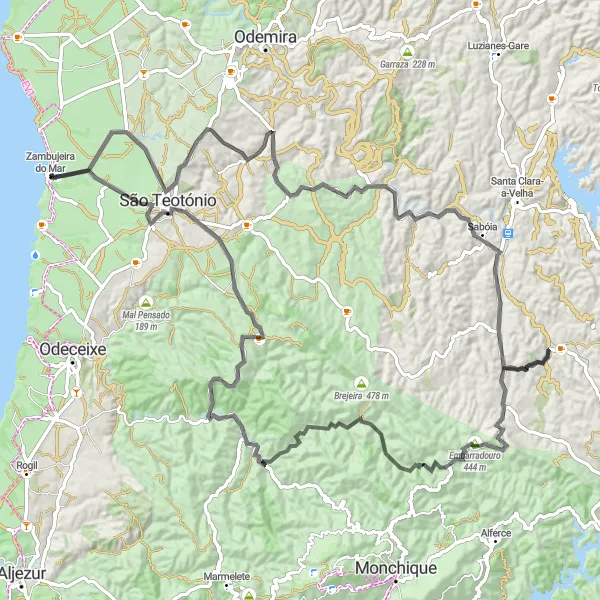 Miniatura do mapa de inspiração para ciclismo "Rota de Estrada Zambujeira do Mar - Zambujeira do Mar" em Alentejo, Portugal. Gerado pelo planejador de rotas de ciclismo Tarmacs.app