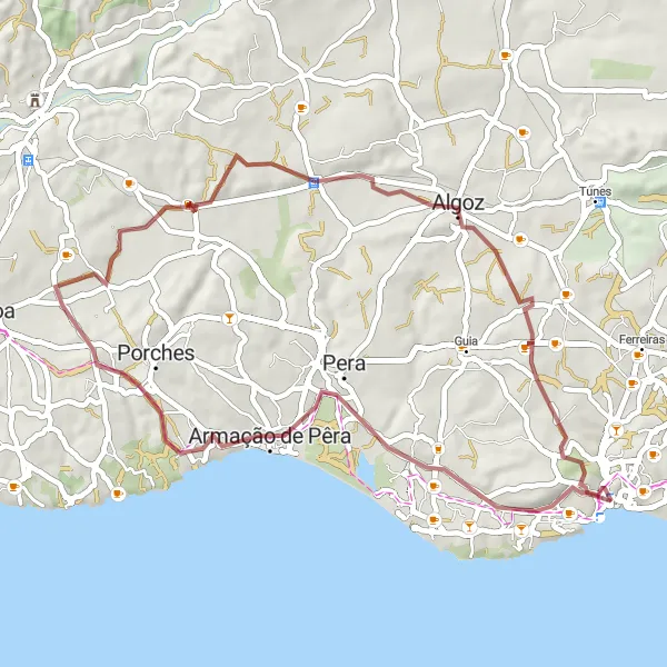 Miniatura do mapa de inspiração para ciclismo "Aventura Gravel pela Costa Algarvia" em Algarve, Portugal. Gerado pelo planejador de rotas de ciclismo Tarmacs.app