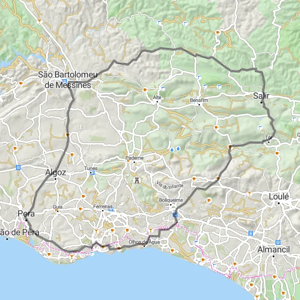 Miniatura do mapa de inspiração para ciclismo "Rota Alcantarilha - Boliqueime Nature Trail" em Algarve, Portugal. Gerado pelo planejador de rotas de ciclismo Tarmacs.app