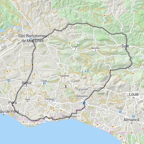 Map miniature of "Alcantarilha Loop" cycling inspiration in Algarve, Portugal. Generated by Tarmacs.app cycling route planner