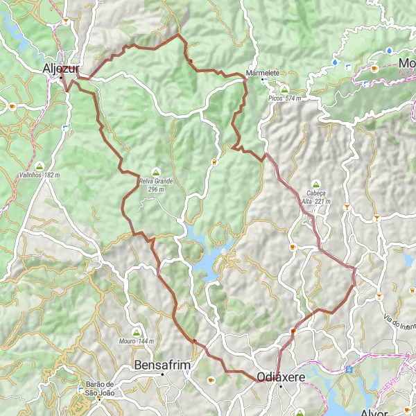 Map miniature of "Gravel Ride to Castelo de Aljezur" cycling inspiration in Algarve, Portugal. Generated by Tarmacs.app cycling route planner