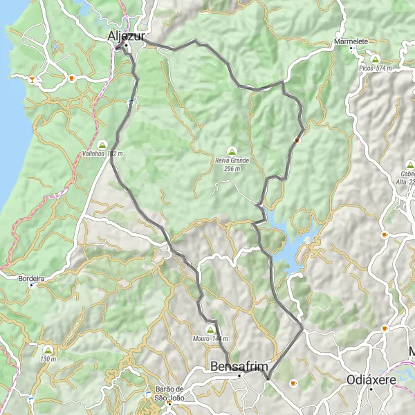 Map miniature of "Road Tripping in Aljezur" cycling inspiration in Algarve, Portugal. Generated by Tarmacs.app cycling route planner