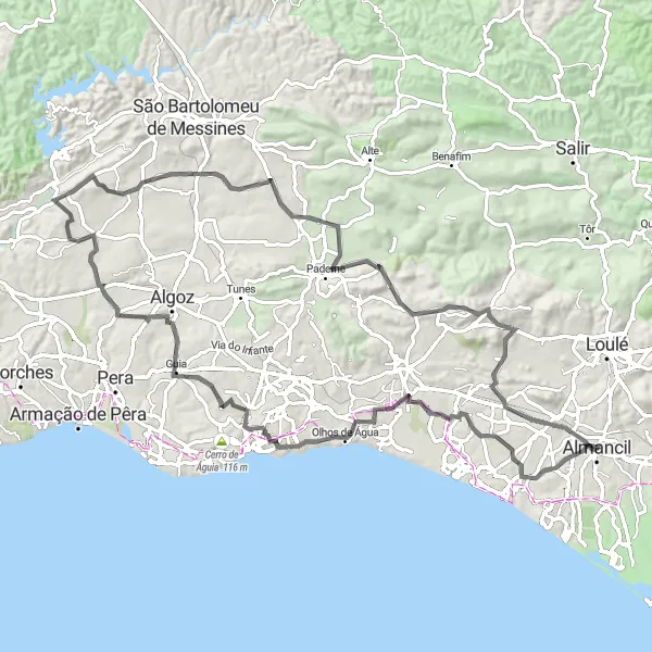 Miniatura do mapa de inspiração para ciclismo "Volta pela Costa Algarvia" em Algarve, Portugal. Gerado pelo planejador de rotas de ciclismo Tarmacs.app