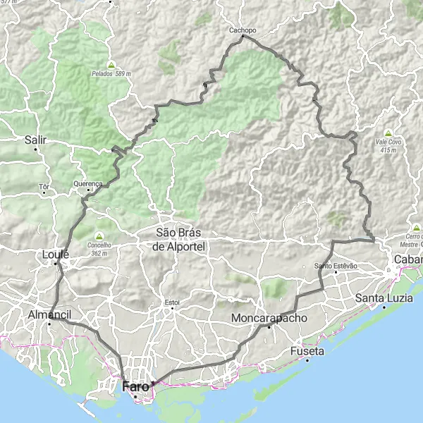 Miniatura do mapa de inspiração para ciclismo "Almancil - Miradouro de Santo António" em Algarve, Portugal. Gerado pelo planejador de rotas de ciclismo Tarmacs.app