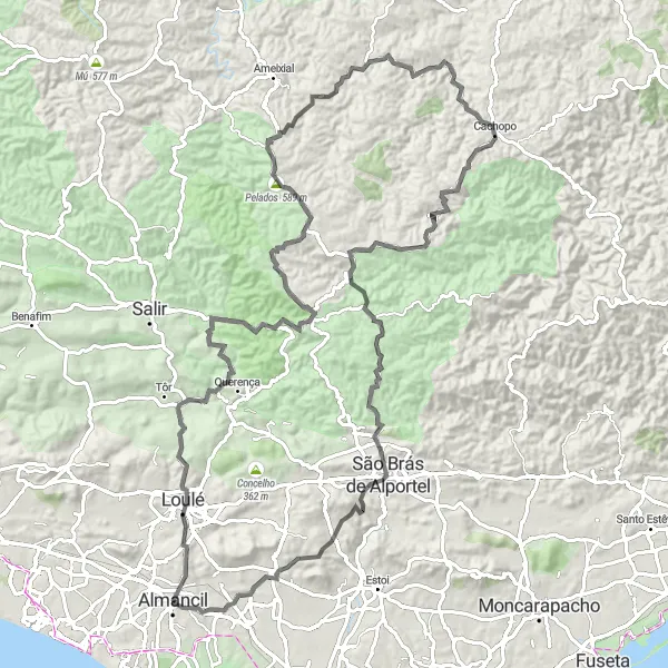 Miniatura do mapa de inspiração para ciclismo "Almancil - Santa Bárbara de Nexe" em Algarve, Portugal. Gerado pelo planejador de rotas de ciclismo Tarmacs.app
