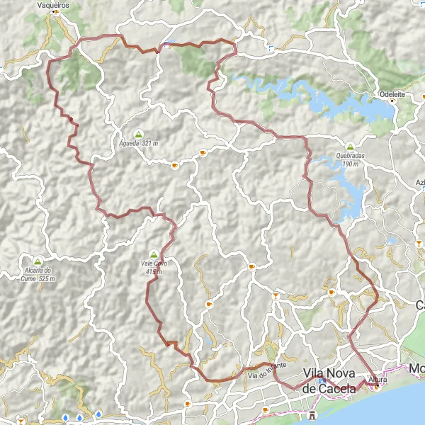 Miniatura do mapa de inspiração para ciclismo "Desafio da Serra de Altura" em Algarve, Portugal. Gerado pelo planejador de rotas de ciclismo Tarmacs.app