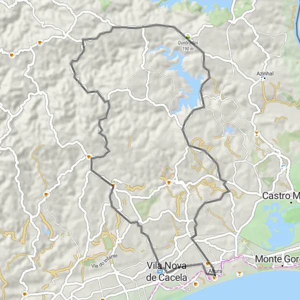 Map miniature of "Rolling Hills Escape" cycling inspiration in Algarve, Portugal. Generated by Tarmacs.app cycling route planner