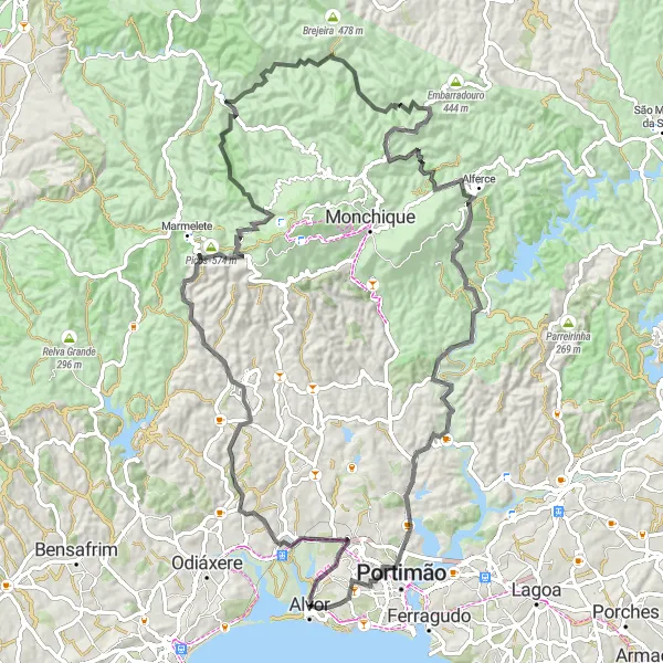 Map miniature of "Alvor Climb Challenge" cycling inspiration in Algarve, Portugal. Generated by Tarmacs.app cycling route planner