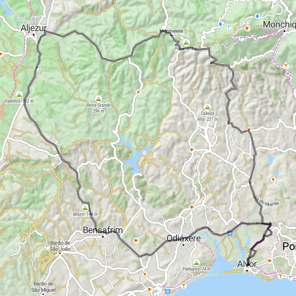 Miniatura do mapa de inspiração para ciclismo "Volta panorâmica de Alvor a Castelo de Alvor" em Algarve, Portugal. Gerado pelo planejador de rotas de ciclismo Tarmacs.app