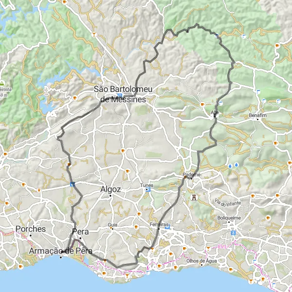 Miniatura do mapa de inspiração para ciclismo "Rota da Serra de Paderne" em Algarve, Portugal. Gerado pelo planejador de rotas de ciclismo Tarmacs.app