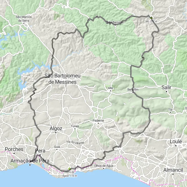 Miniatura do mapa de inspiração para ciclismo "Passeio pela Costa Algarvia" em Algarve, Portugal. Gerado pelo planejador de rotas de ciclismo Tarmacs.app